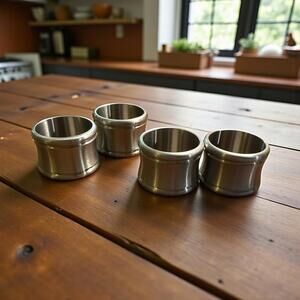 Brushed Stainless Steel Napkin Rings Elegant Tableware Heavy Set of 4